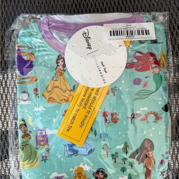 NWT Little Sleepies Disney Princesses Aqua and Purple Kids Pajama Set 2T